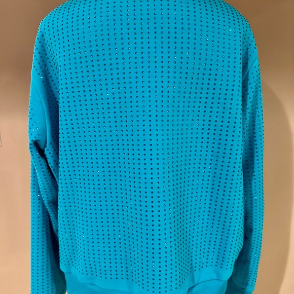 Unique QUEEN OF SPARKLES Teal Sweater with Burger Motif - Picture 4 of 5